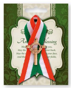 St. Patrick's Day Ribbon Badge -  Claddagh Cross Pin