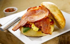 Bacon Baps with Eggs &Chilli Jam 