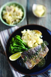 Hake with lemon & herb butter sauce