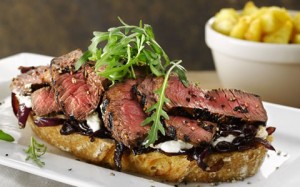 Sliced Steak with Caramelised Red Onions