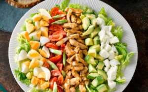 Cobb Salad with Stir-fried Pork and Basil and Lemon Dressing