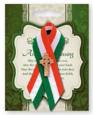 St. Patrick's Day Ribbon Badge - Celtic Cross Pin