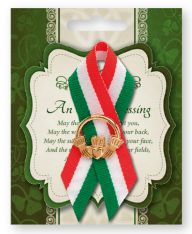 St Patrick's Day Ribbon Badge - Claddagh Pin