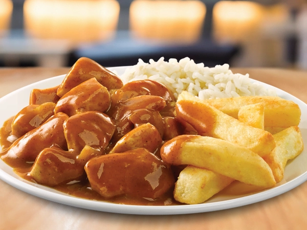Chicken Curry with rice and fries